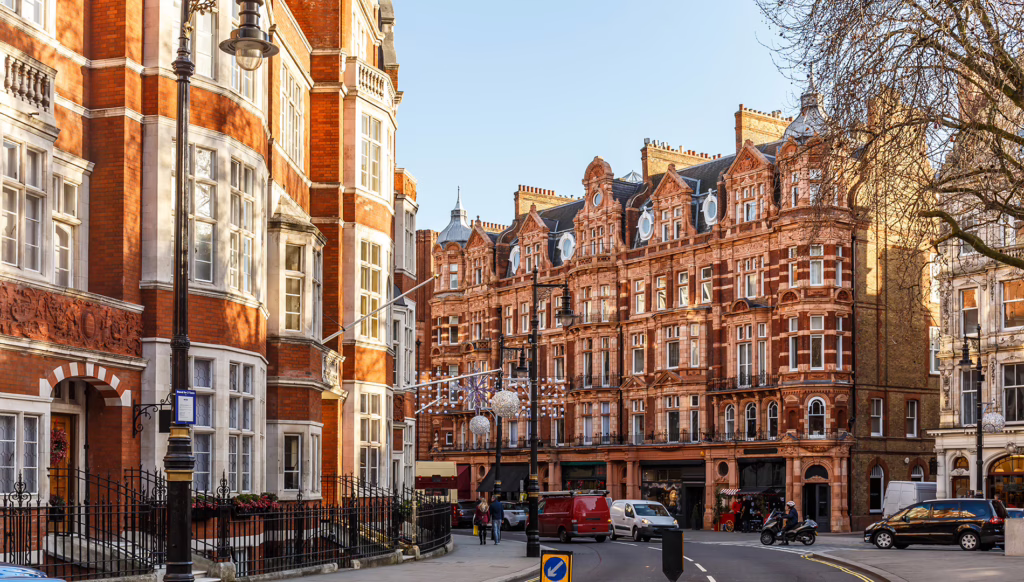Classic red brick building in Mayfair, London