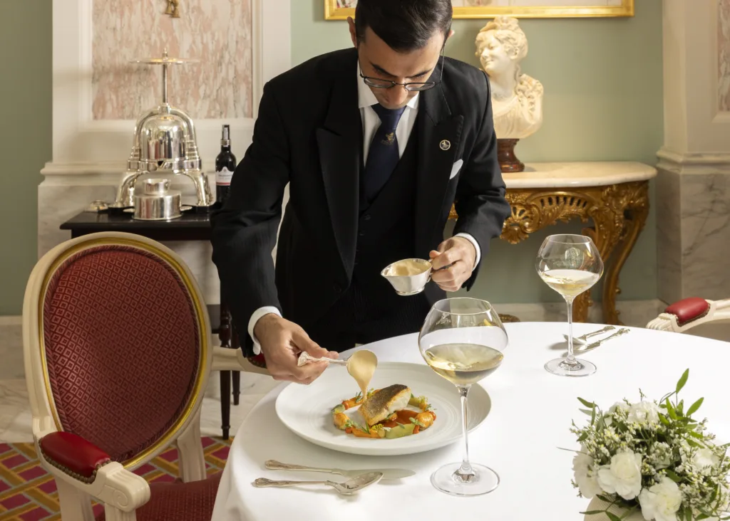 Wild Seabass Saffron and Menton Lemon dish in The Ritz Restaurant