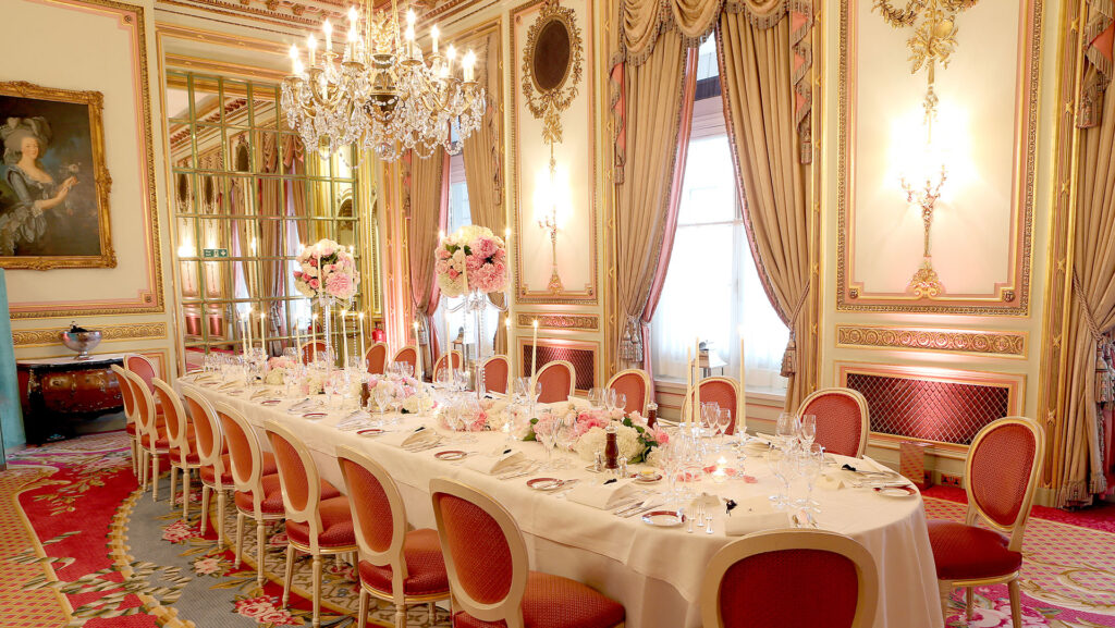Table laid for a wedding in the Marie Antoinette Suite