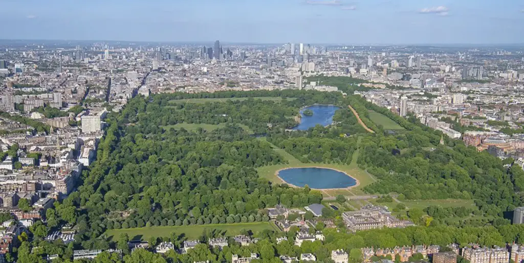 Aerial view of Hyde Park and London