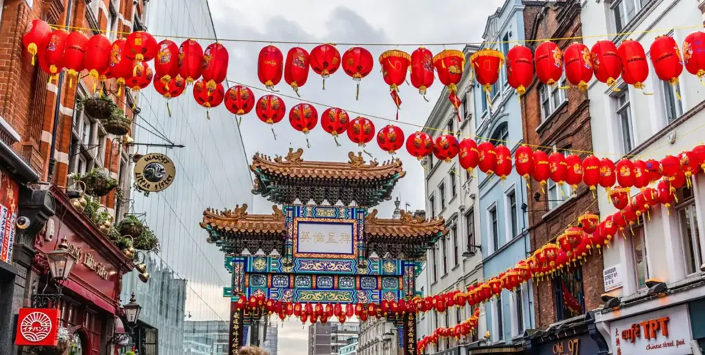 ChinaTown Gate with red paper Chinese lanterns