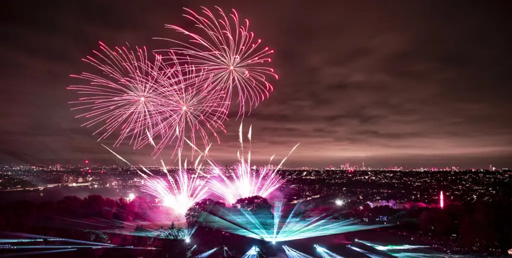 fireworks over london skyline