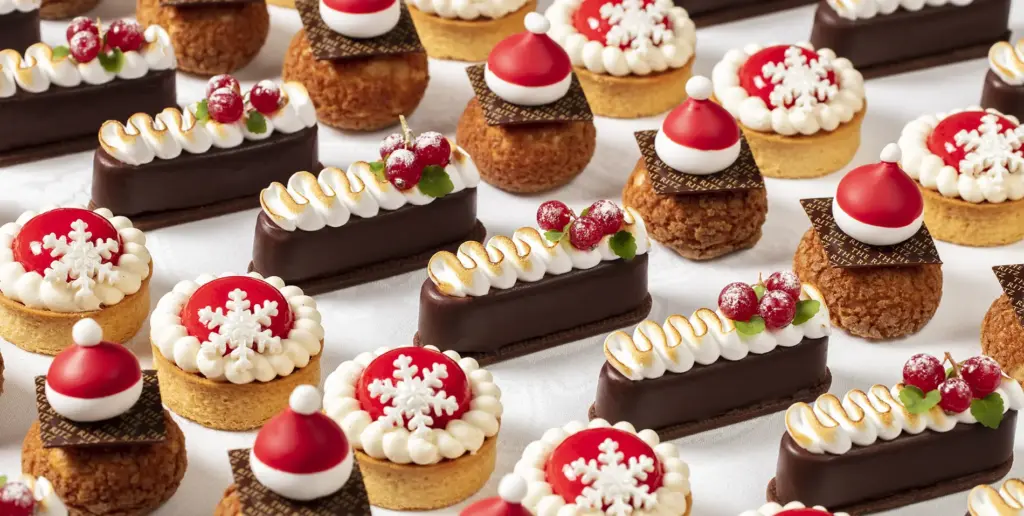 Close up photo of festive afternoon tea pastries