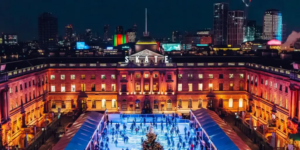 Somerset House at night with ice rink