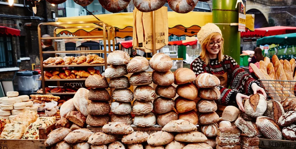 Market stall selling bread